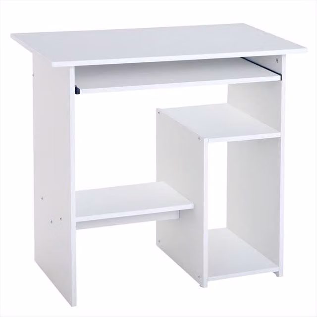 ERGOVEXA Compact Small Computer Desk with Keyboard Tray and Storage, White