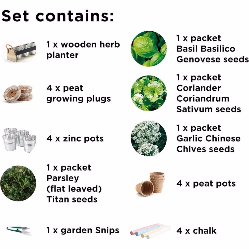 FLAVORA Herb Chalk Board Gift Set Window Box Growing Kit in Silver, 1.25kg – 3