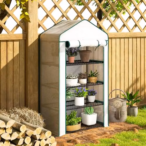 Outsunny Portable Mini Greenhouse with 4 Shelves, White, W/D/H: 90 x 49 x 160 cm – 8