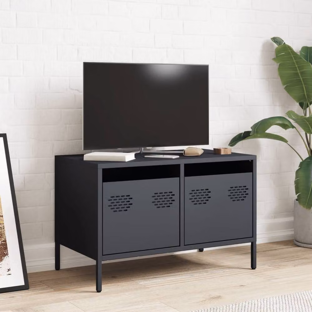 Berkfield Home Anthracite TV Cabinet in Matt Cold-rolled Steel, W: 68 cm, D: 39 cm, H: 43.5 cm – 3
