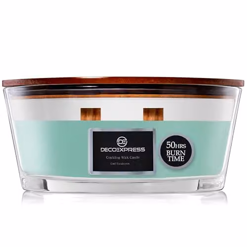 Deco Express Cool Eucalyptus Scented Woodwick Candle in Green with 50 Hour Burn Time – 1