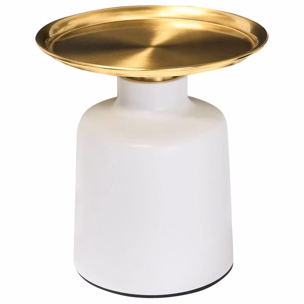Wyld and Coco Glamour Round Metal Side Table in White and Gold – 2