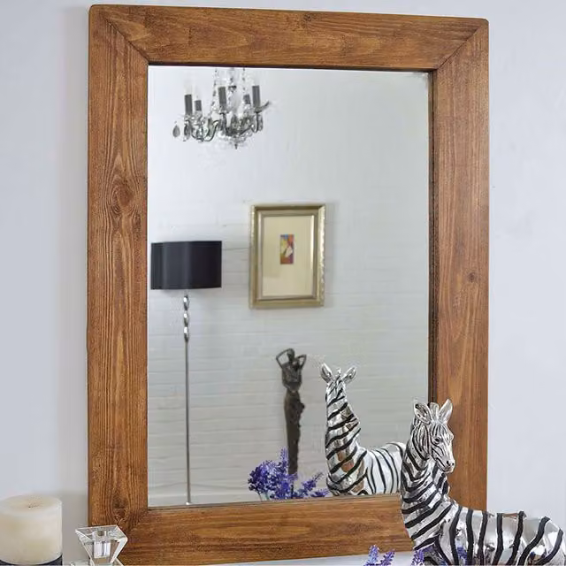 MirrorOutlet Rustic Farmhouse Rectangular Wood Wall Mirror in Brown, H 93 cm x W 51 cm x D 1 cm