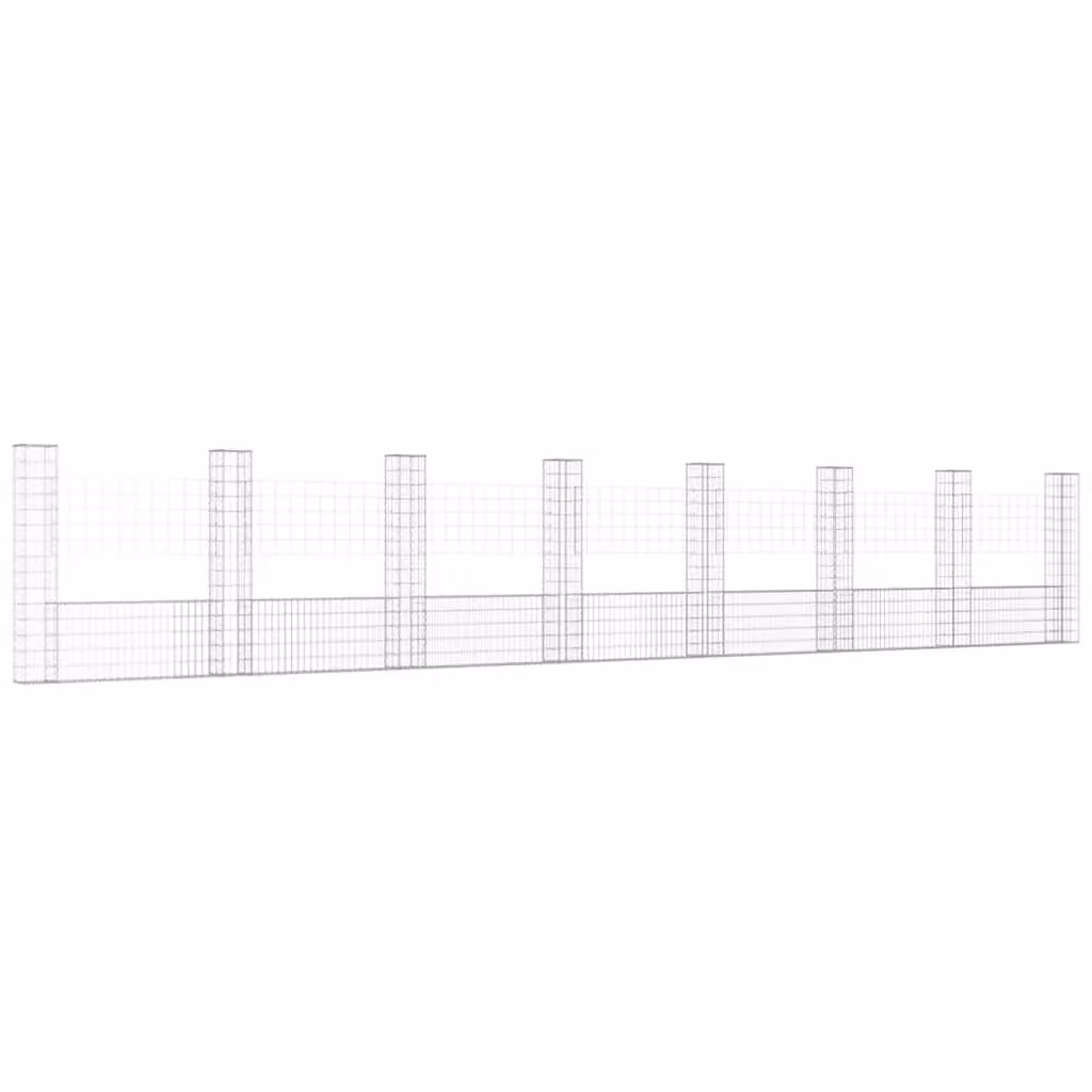 Berkfield Home U-shape Gabion Basket with 8 Posts in Silver, W/D/H: 860 x 20 x 150 cm
