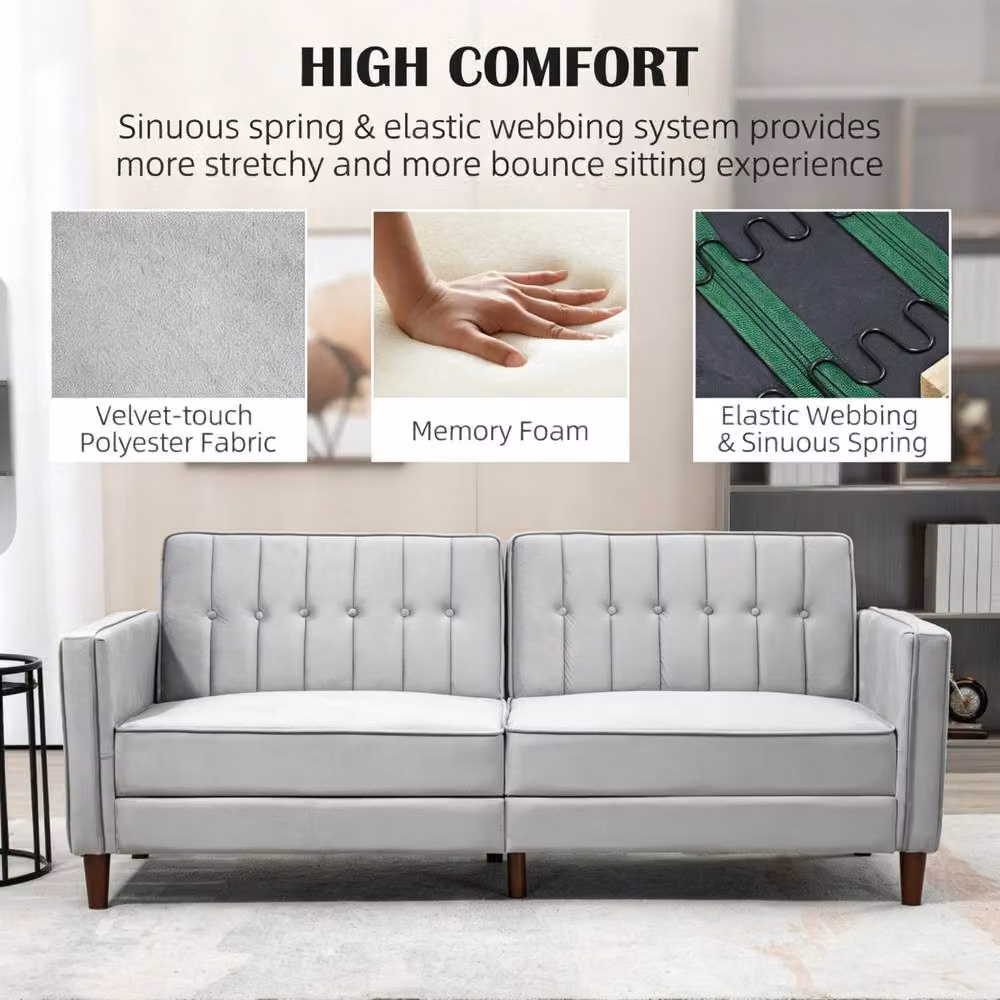 STILVORA 3-Seater Grey Fabric Sofa Bed with Split Back and Adjustable Headrests – 4