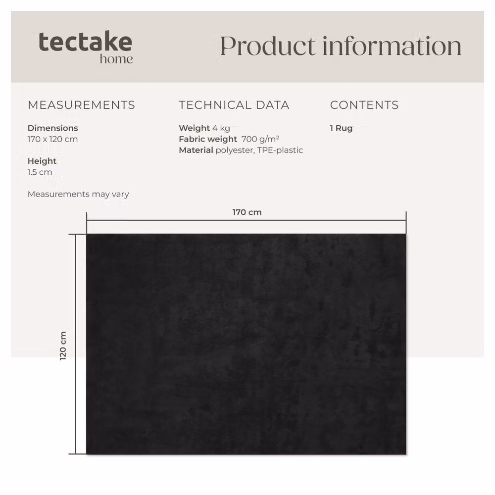 tectake Fluffy Black Rectangular Rug with Non-Slip Underside, W/D: 120 x 170 cm – 6