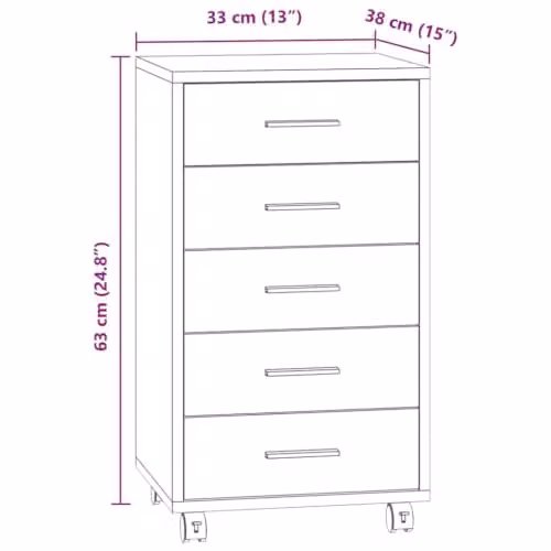 vidaXL Modern Drawer Cabinet with Castors in Smoked Oak Brown – 3