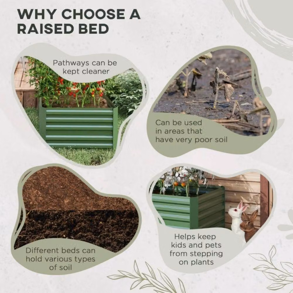 STILVORA Set of 2 Green Steel Raised Garden Beds W/D/H: 180 x 90 x 59 cm – 6