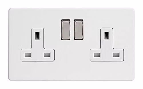 Varilight Premium White Steel 2-Gang Flush Socket, H x W x D: 8.6 x 14.7 x 3.2 cm