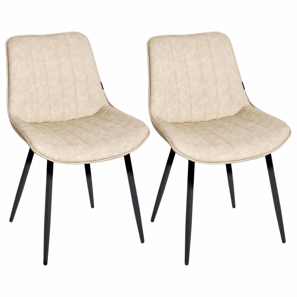 Wyld and Coco Set of 2 Modern Armless Faux Leather Dining Chairs in Light Beige – 2