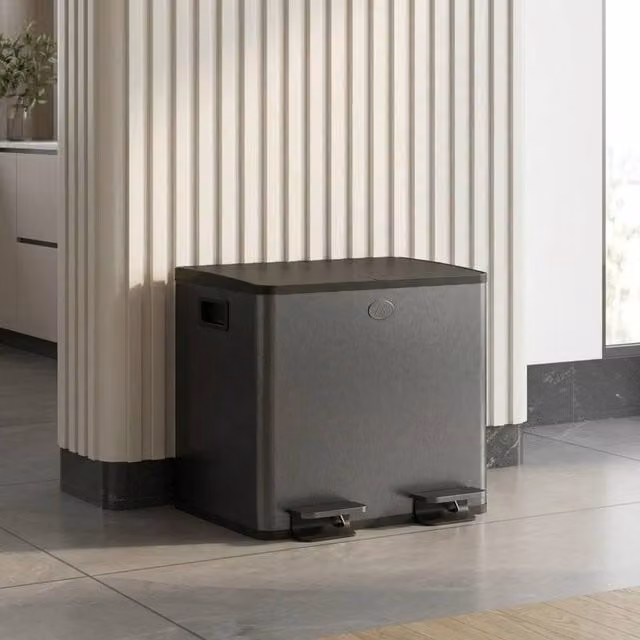 STILVORA Dual Compartment 30L Kitchen Bin with Soft-Close Lid and Pedal, Black Stainless Steel – 1
