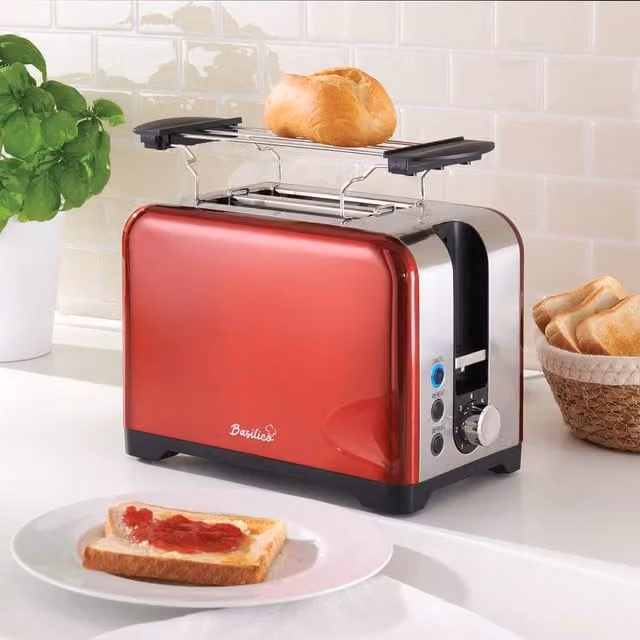 Bergstrom Red Metallic 2-Slice Toaster with 7 Browning Settings and Roll Warmer