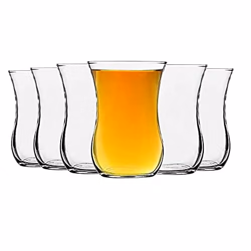 LAV Klasik Glass Tea Cup Set with Saucers, Clear, 115ml, Pack of 6
