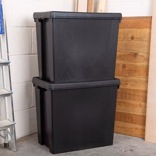 Wham Bam 2 x 92L Stackable Plastic Storage Boxes with Lids and Handles in Black – 2