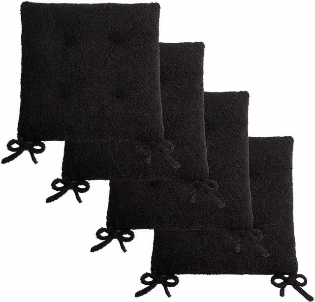 OHS Pack of 4 Black Boucle Quilted Square Dining Chair Seat Pads