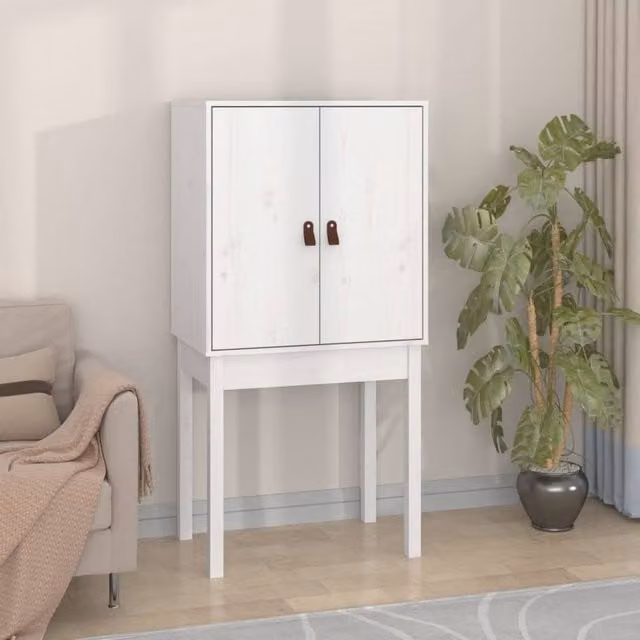 Berkfield Home White Solid Wood Pine Highboard W/D/H: 60 x 40 x 120 cm