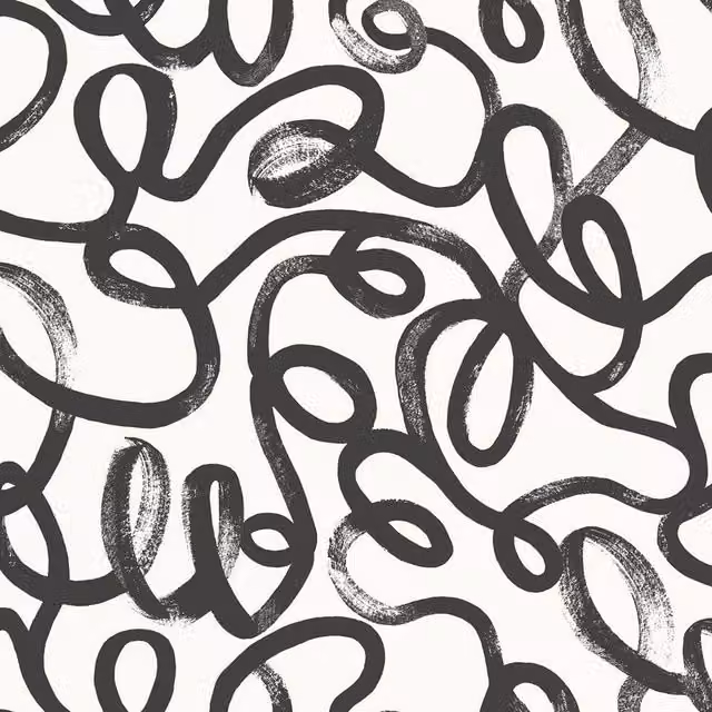 Holden Décor Squiggle Abstract Geometric Wallpaper in Black Matt Finish