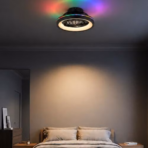 Netlighting Globo Lighting Modern Ceiling Fan in Black with RGBW LED, Dimmable Remote Control and Timer, Diameter: 48 cm – 4