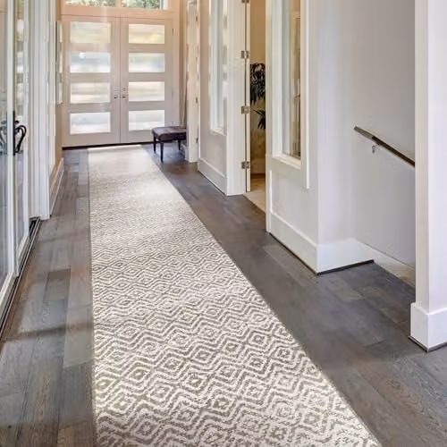 runrug Reversible Indoor/Outdoor Flat Weave Runner Rug in White and Beige, W: 60 cm, L: 390 cm