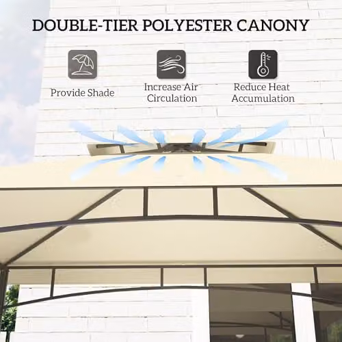 Outsunny Beige Grill Gazebo Canopy with Shelving, W: 257 cm, D: 150 cm, H: 26 cm – 3
