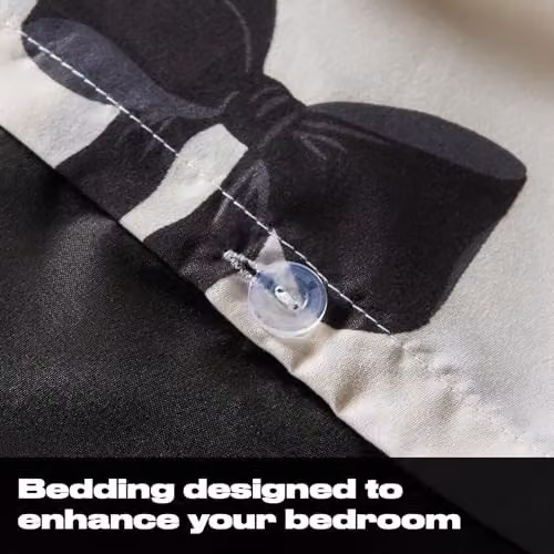 OHS King Size Reversible Bow Printed Microfibre Bedding Set in White and Black, W/D/H: 230 x 220 x 230 cm – 3
