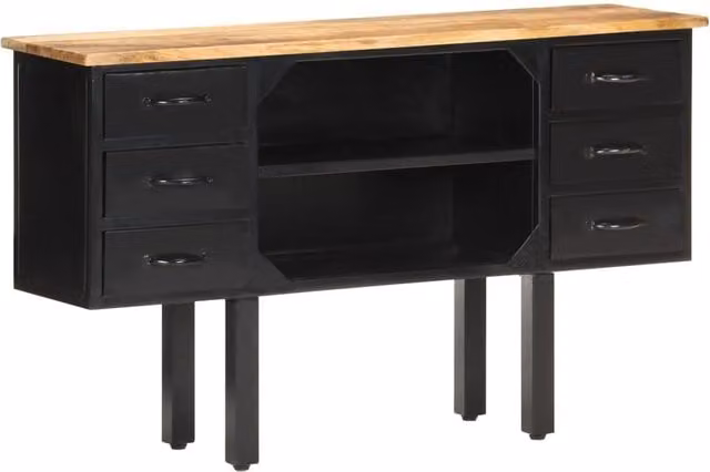 Berkfield Home Industrial Sideboard in Brown Solid Mango Wood and Steel, W/D/H: 110 x 30 x 65 cm
