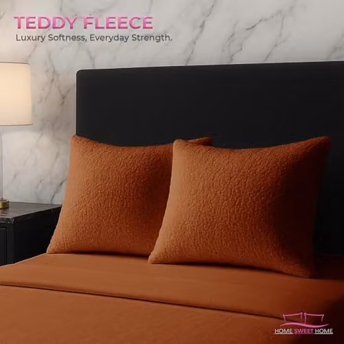 Snug City Orange Teddy Fleece Pillow Case Pair with Envelope Closure, W: 48 cm x H: 74 cm – 3