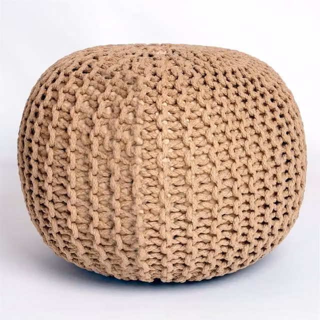Roseley Boho Knitted Cylindrical Round Pouffe in Beige and Brown