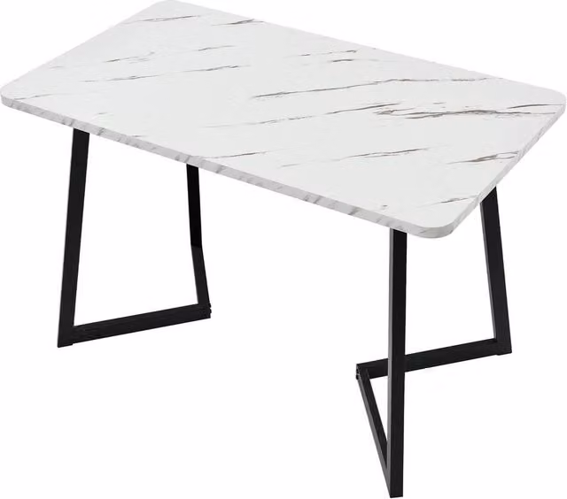 KORVIXA White Rectangular Marble Effect Dining Table with Sled Base, W/D/H: 100 x 100 x 100 cm – 1