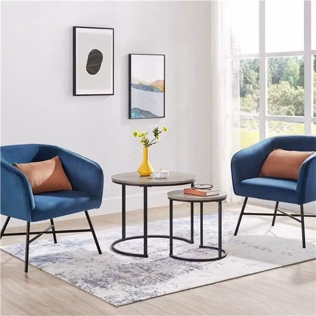 EONLION Set of 2 Round Nesting Tables in Brown and Black – 1