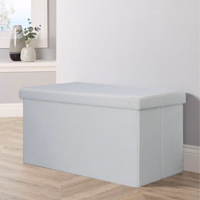 Home Source Rectangular Corduroy Folding Ottoman in Cream