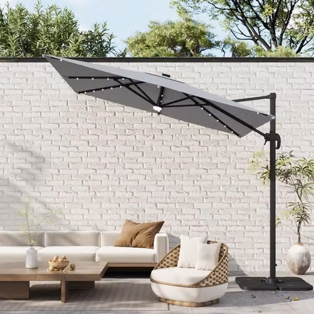 Breeins Square Cantilever Parasol with Solar LEDs and 360 Degree Base in Light Grey
