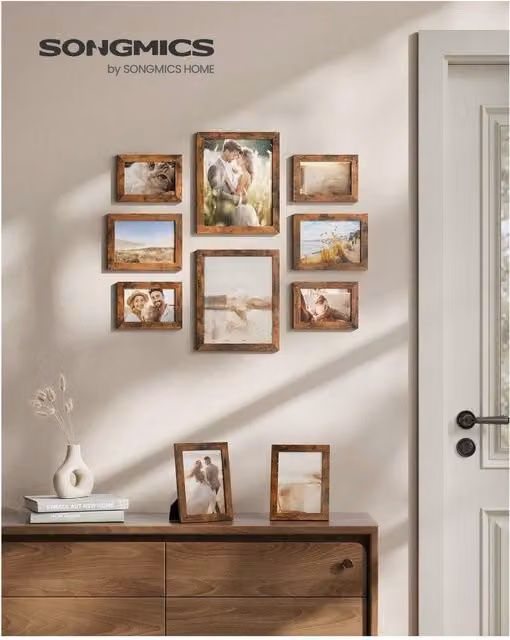 SONGMICS Set of 10 Rectangular Rustic Wood Picture Frames in Bronze and Brown for Wall Decor