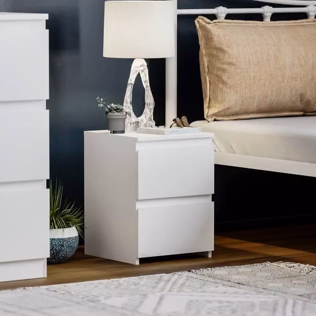 HD Designs Denver 2 Drawer Bedside Chest in White, W/D/H: 40.0 x 29.5 x 29.5 cm