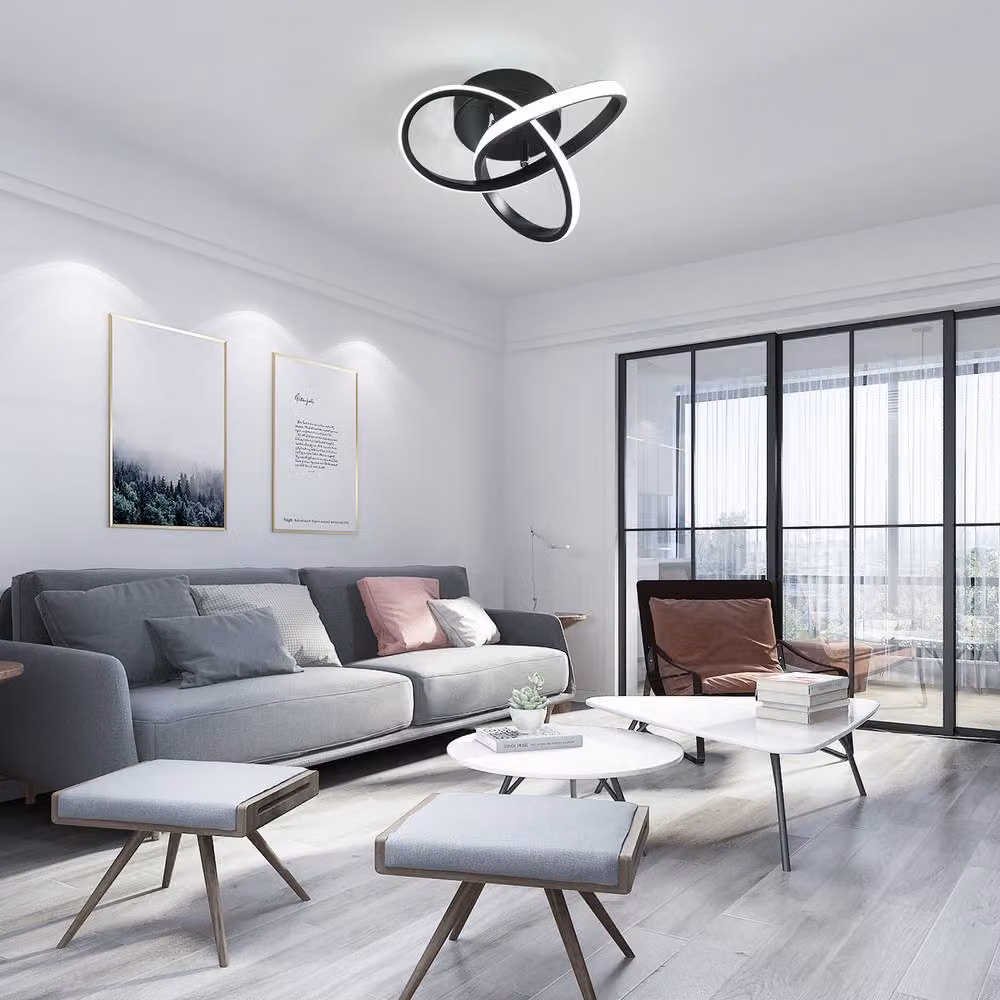 NIVOR Black Modern LED Flush Mount Ceiling Light with Cool White Illumination – 4