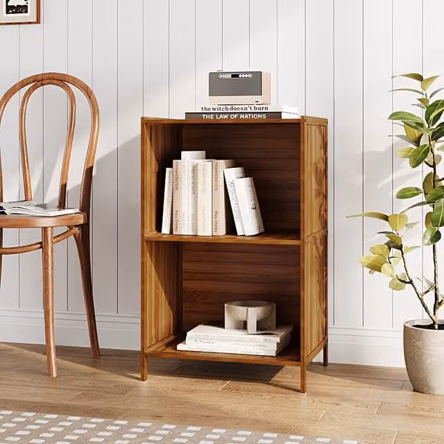 Livingandhome Modern Corner Bamboo Bookcase in Brown, Height: 68 cm