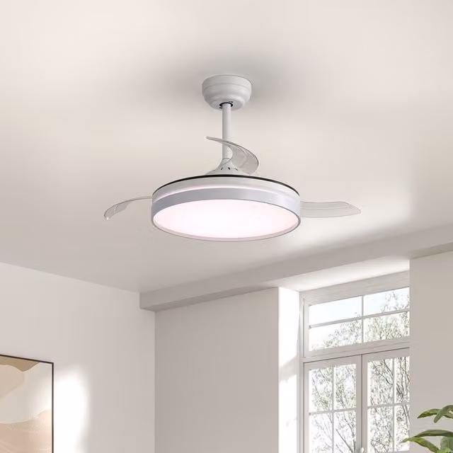Living Star Retracted Blade Acrylic Ceiling Fan Light with LED and Remote Control in Black