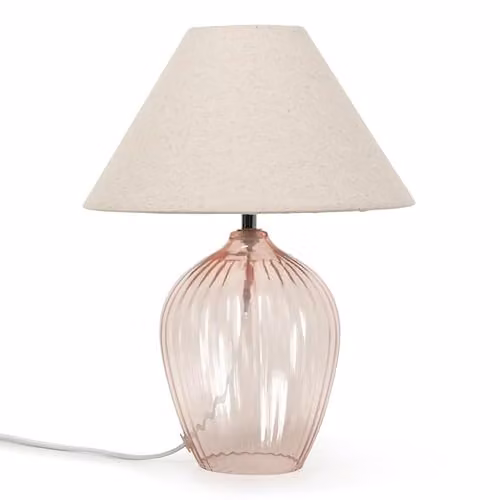 ValueLights Blush Pink Glass Table Lamp with Cream Fabric Tapered Shade – 1