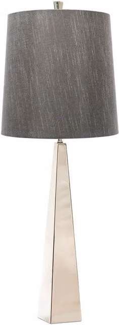 Loops Square Table Lamp with Dark Grey Fabric Shade and Polished Silver Metal Base, E27 60W LED Compatible