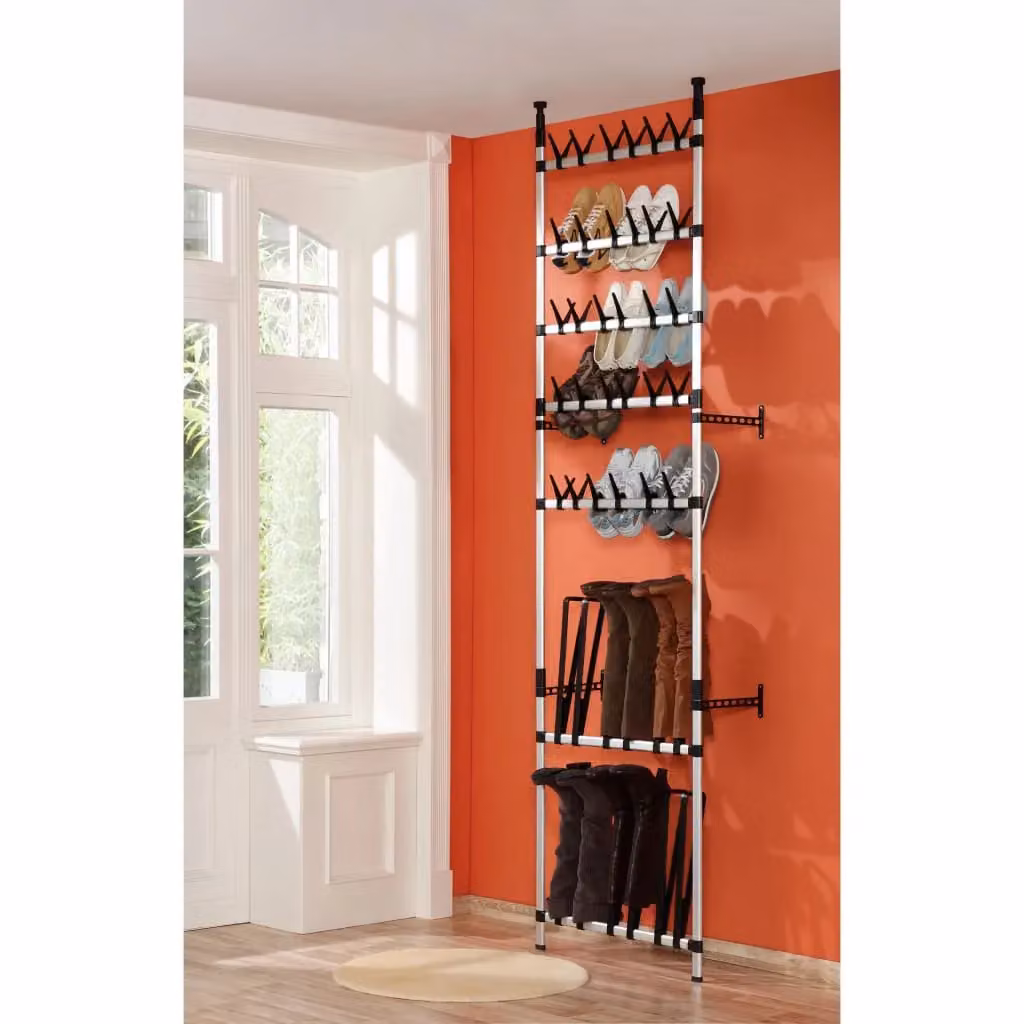 Berkfield Home Telescopic Shoe Rack with Hanging Rods in Silver Metal – 3