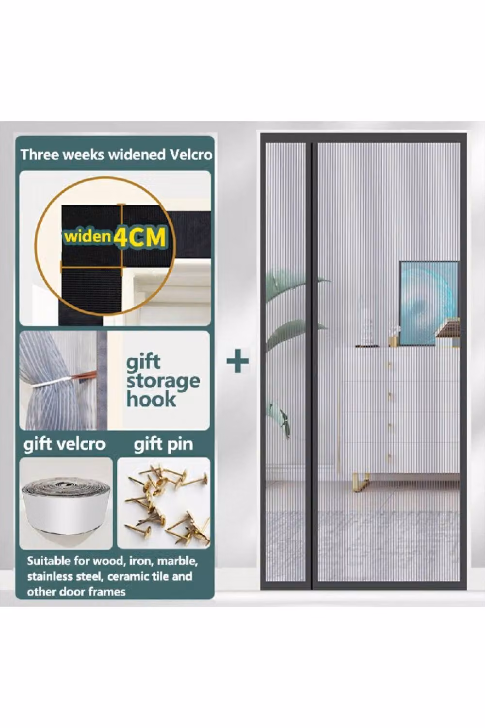 KDMD Side Opening Magnetic Insect Mesh Screen Door in Grey, W 80 cm x H 200 cm – 2