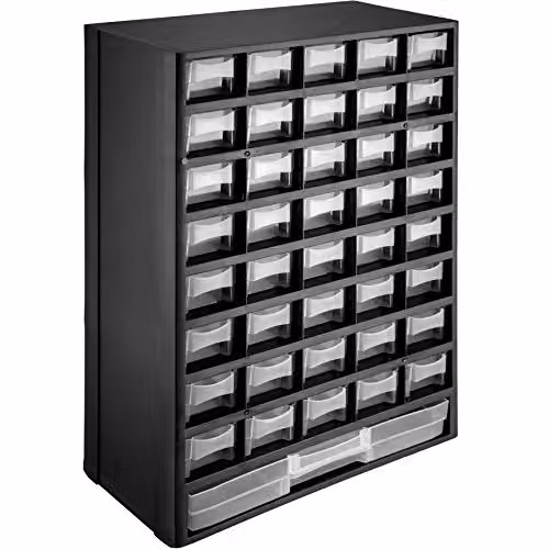 TecTake 402873 Screw Organiser Box with 41 Drawers, Wall-Mounted, Black, White and Transparent