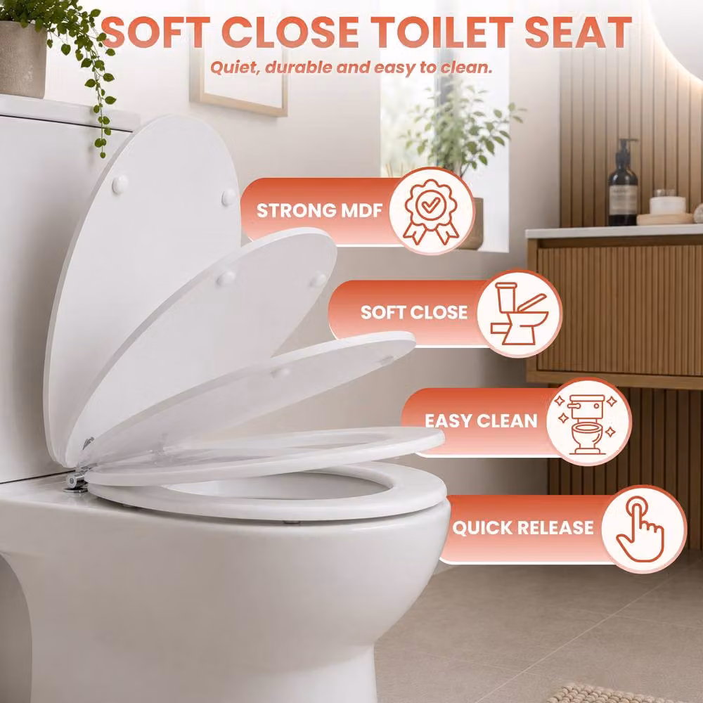 Marco Paul White Oval MDF Toilet Seat with Soft Close and Quick Release Function – 2