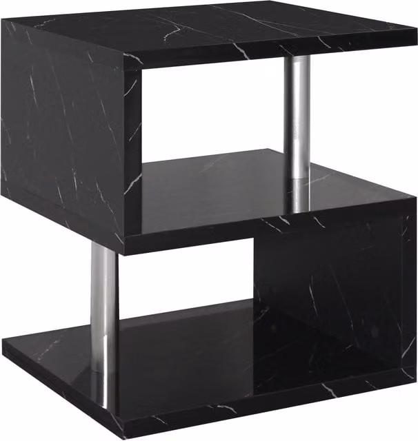 Comfy Living Abstract S-Shaped High Gloss LED Side Table in Black and Marble