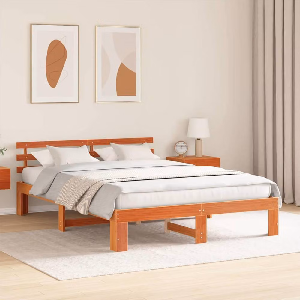 Berkfield Home Solid Pine Wood Bed Frame, Wax Brown, W/D/H: 150 x 200 cm – 2