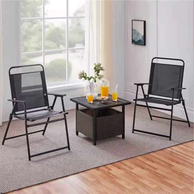 Yaheetech Modern Square Outdoor Wicker Garden Table with Umbrella Hole in Black