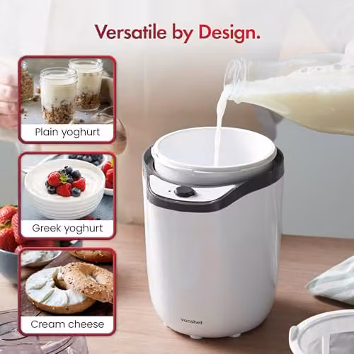 VonShef Yoghurt Maker Machine with Strainer, 1.8 l, White or Silver – 2