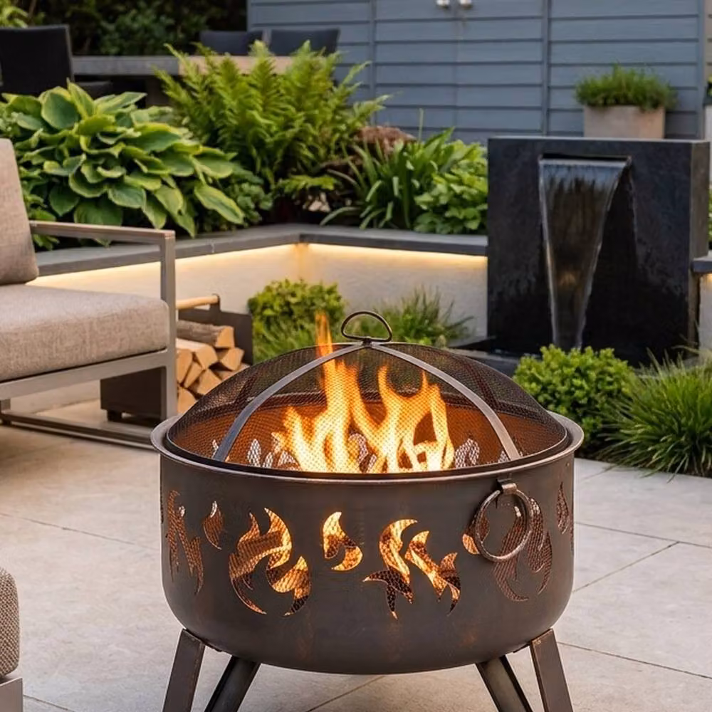 Garden Greatness Fuego Flame Design Steel Deepbowl Firepit with Grill in Bronze, W/D/H: 61.5 x 61.5 x 60.0 cm – 2