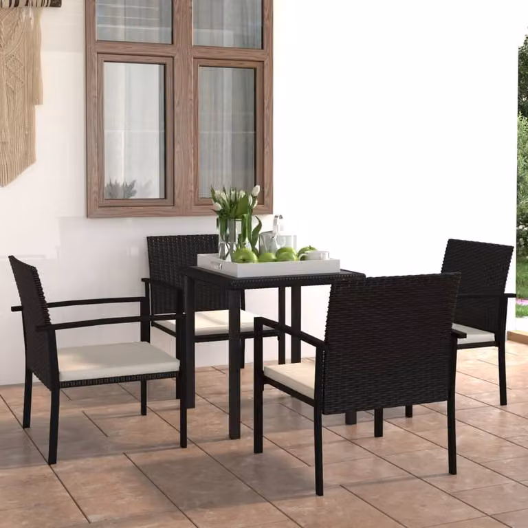 Berkfield Home 5 Piece Outdoor Dining Set in Black Poly Rattan and Metal with Glass Top