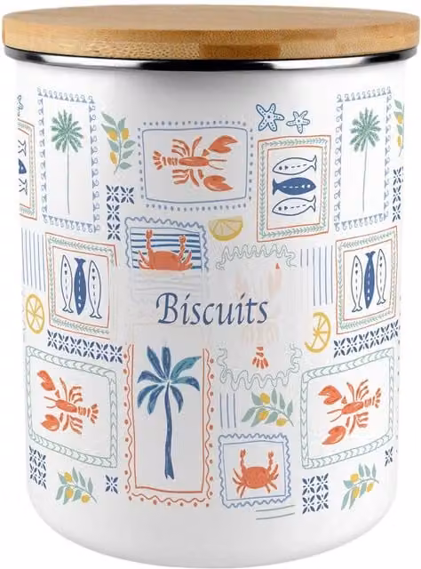 Purely Home Mediterranean Summer Extra Large Metal Biscuit Tin in Multicoloured and White